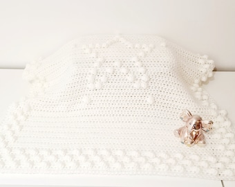 Crochet Handmade Pram Blanket - White Star