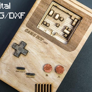 Gameboy SVG Lasercut con cartucho de diorama intercambiable para Glowforge, K40, cortadora láser