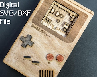 SVG Gameboy Lasercut with Interchangeable Diorama Cartridge for Glowforge, K40, Laser Cutter