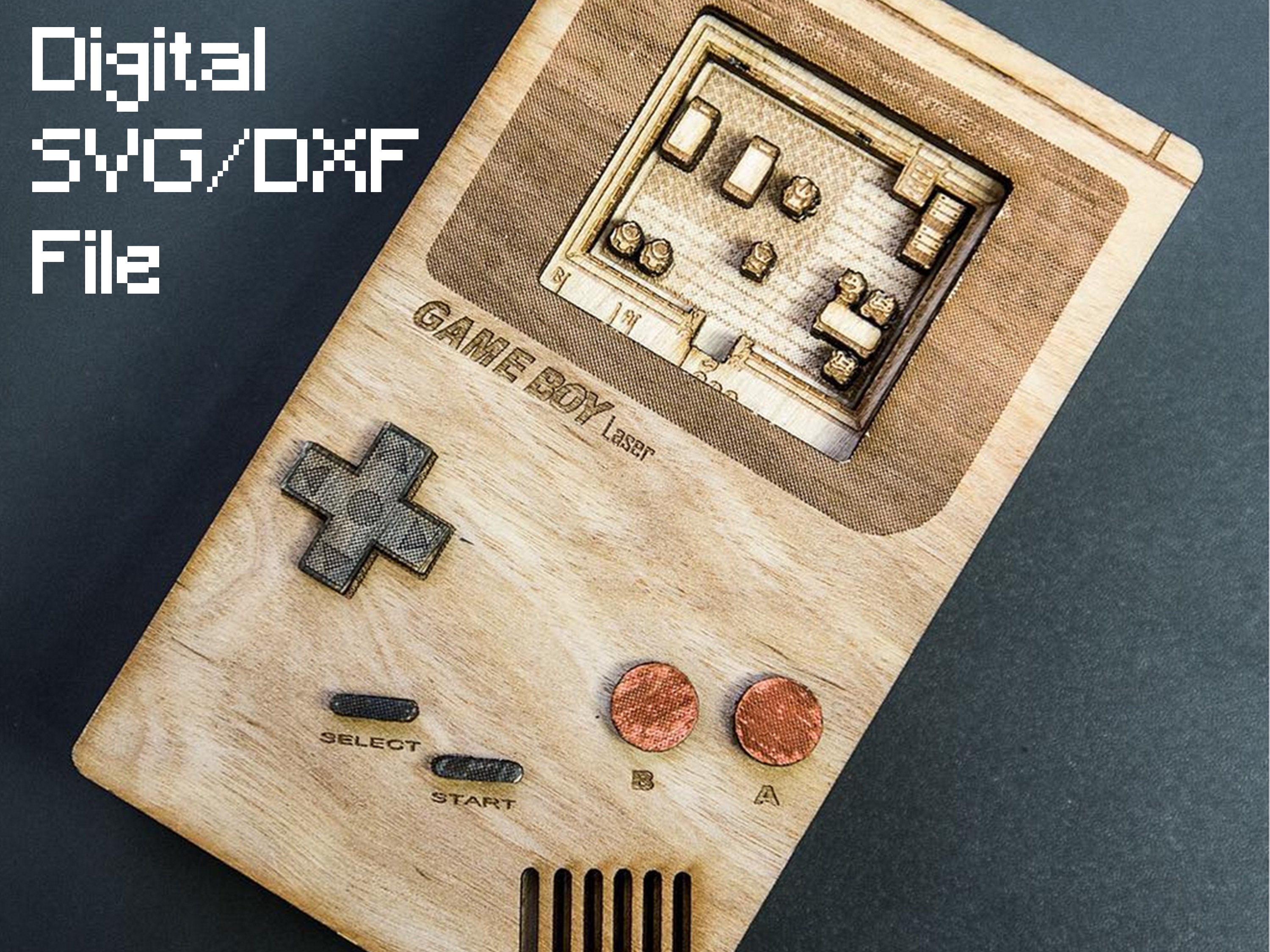SVG Gameboy Lasercut With Interchangeable Diorama Cartridge for