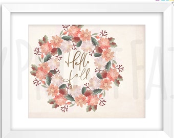 Shabby Chic Hello Fall Wall Art Printable, Rustic Hello Fall Art Printable, Hello Fall Wall Decor Printable,  Instant Download Hello Fall