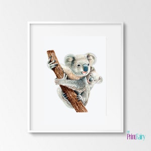 Watercolor Mama And Baby Kola Printable Wall Art, Printable Nursery Animal Print, Koala Bear Wall Decor, Baby Shower Koala Wall Art Gift