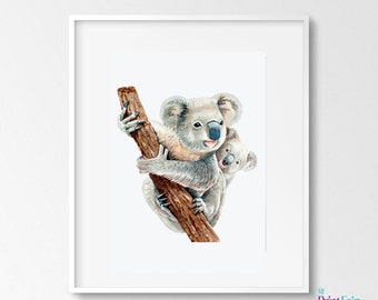Watercolor Mama And Baby Kola Printable Wall Art, Printable Nursery Animal Print, Koala Bear Wall Decor, Baby Shower Koala Wall Art Gift