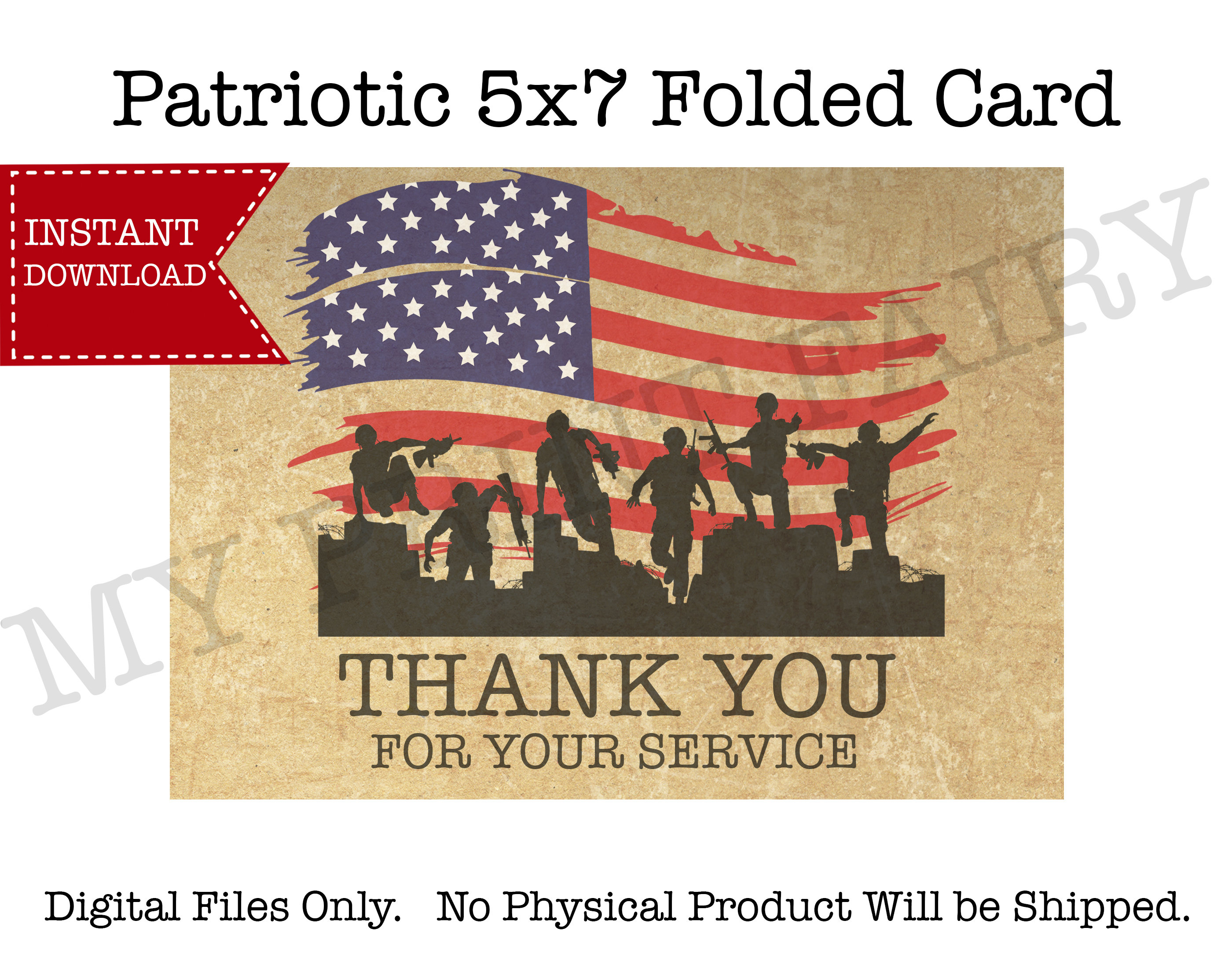 Printable Thank You for Your Service Patriotic 5x7 Folded Card. Veteran ...