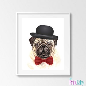 Whimsical Watercolor Hilarious Printable Pug Wall Art, Pug Life Print, Dog Nursery Decor, Man Cave Print, Dog Wall Art, Dog Lover Gift