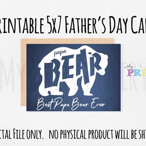 Biglietto stampabile per la festa del papà di Papa Orso 5x7. La migliore carta piegata 5x7 di Papa Bear. Biglietto d'auguri per la festa del papà. Download istantaneo