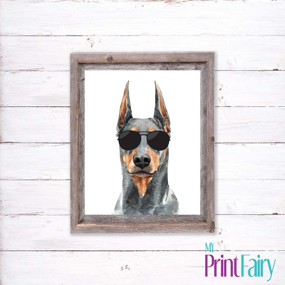 Personalized Doberman Pinscher wall art set of 3 prints, kids dog wall art  prints with name, baby name sign, dog nursery decor
