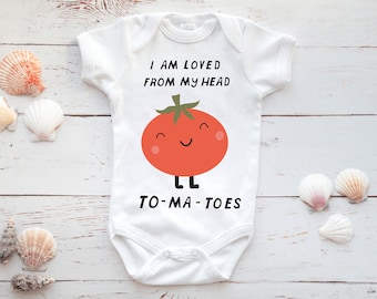 Vegetable Baby Clothes | I Am Loved From My Head To-Ma-Toes Vegan Baby Grow | Vegetable Baby Shower | Vegan Baby Gift | Baby Gardener