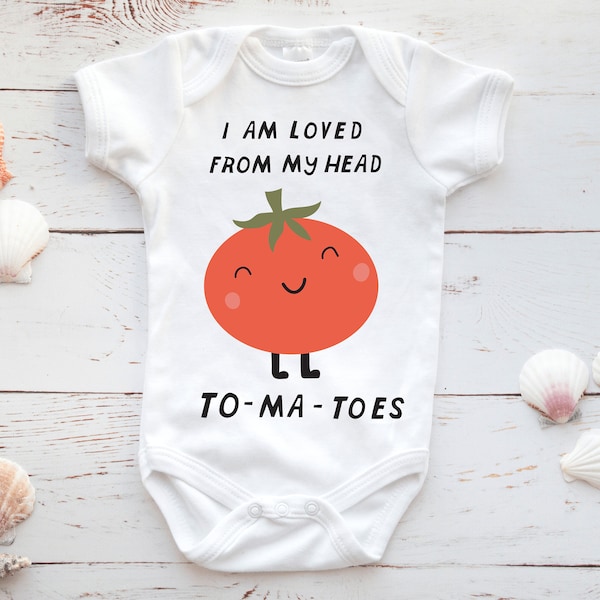 Vegetable Baby Clothes | I Am Loved From My Head To-Ma-Toes Vegan Baby Grow | Vegetable Baby Shower | Vegan Baby Gift | Baby Gardener