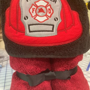 Fire helmet hooded bath/ beach towel Free personalization