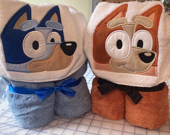 Blue or Orange heeler dog Free personalization  hooded bath/ beach towel