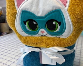 Masked cat hooded bath/beach towel Free personalization