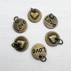 24 Antiqued Brass Heart Charms: LOVE Jewelry Making Supplies