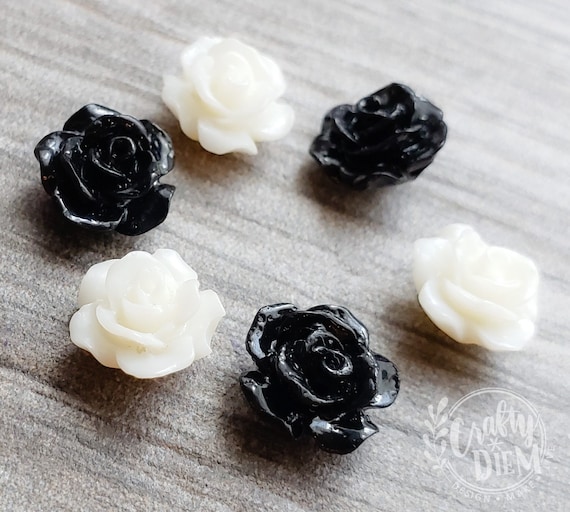10 Elegant Rose Beads for DIY Jewelry Black or White Options
