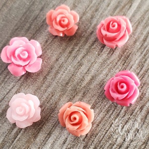 Pink Rose Beads: Carved Reconstituted Stone, Jewelry Making (10-Piece)