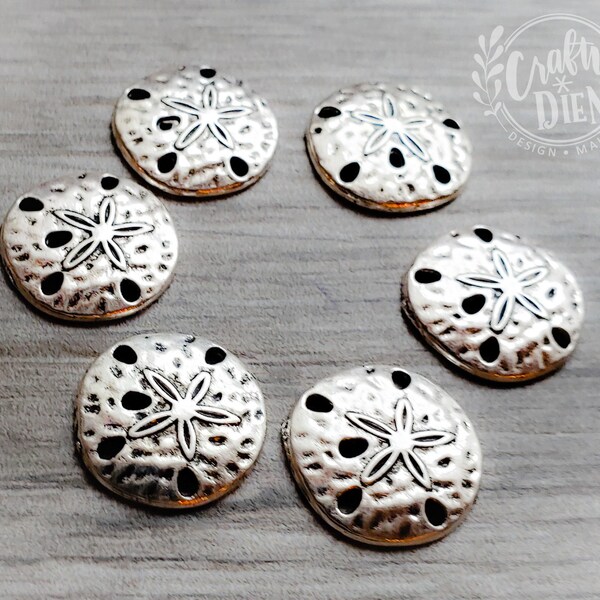 Silver Plated Sand Dollar Beads | Custom Jewelry Making for Necklaces, Bracelets, Earrings | Beach, Ocean, Sea Shell Lover Gift