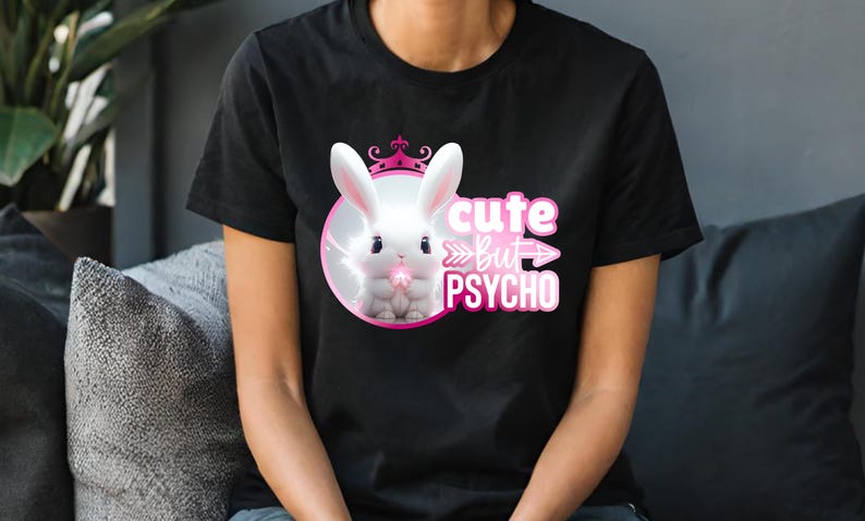 Camiseta de conejito lindo pero psicópata, camiseta de algodón suave imagen 1