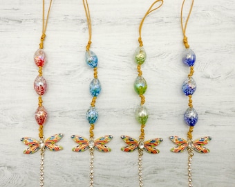 Bejeweled Dragonfly Bag Charm: Rhinestone Crystal, Enamel & Glass Beads