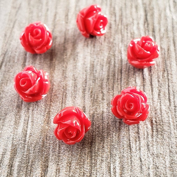 Red Rose Flower Beads | Custom Jewelry Making for Necklaces, Bracelets, Earrings | Garden, Nature, Flower, Roses Lover Gift