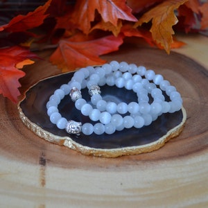 Selenite Gemstone Energy Bracelet - Clarity 8mm Selenite Bracelet Strand, 7 inch