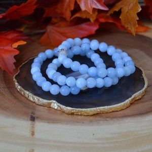 Aquamarine Beaded Bracelet, Handmade Gemstone Jewelry ,Yoga and Meditation Bracelet  Natural Healing, Stretchable,7” Stretchable 8 MM Beads