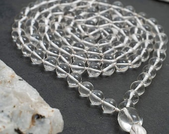 Clear Quartz Mala Beads 108 | Meditation Necklace | Healing Crystal Mala | Master Healer Stone | Japa Mala with Bracelet | Spiritual Gift