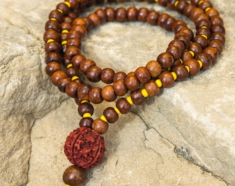 Hand Made Wooden Mala Beads-Unique Style-Meditation Beads-Yoga Beads-Spiritual Jewelry -Rudraksha pendant Buddhist Prayer Beads