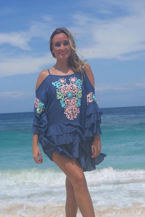 Boho Embroidered Short Dress | Bohemian Beach Dress | Gypsy Frill Mini Dress  | Summer Vacation Outfit | Festival Dress Women - Etsy