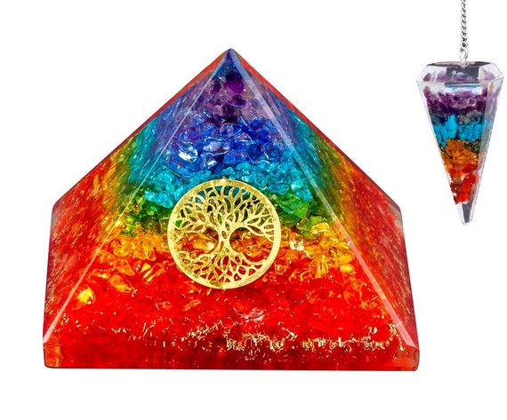 7 Chakra Orgone Pyramid EMF Protection | Orgonite Energy Generator | Crystal Quartz Healing Pyramid | Meditation Decor | Spiritual Gift Set