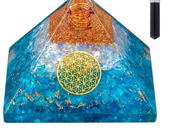 Orgonite Pyramid with Black Tourmaline Pendant | Blue Apatite Opalite Crystal | EMF Energy Generator | Meditation Decor | Spiritual Gift