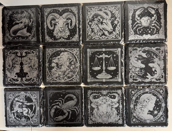 Zodiac Collection   4x4 Slate coasters laser engraved with the 12 astrological signs