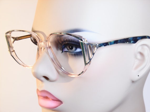 VINTAGE LOGO PARIS CLEAR & CRIMSON AMBER & SUBTLE GREEN SHINE EYEGLASS FRAMES VINTAGE LOGO PARIS CLEAR & CRIMSON AMBER & SUBTLE GREEN SHINE EYEGLASS FRAMES