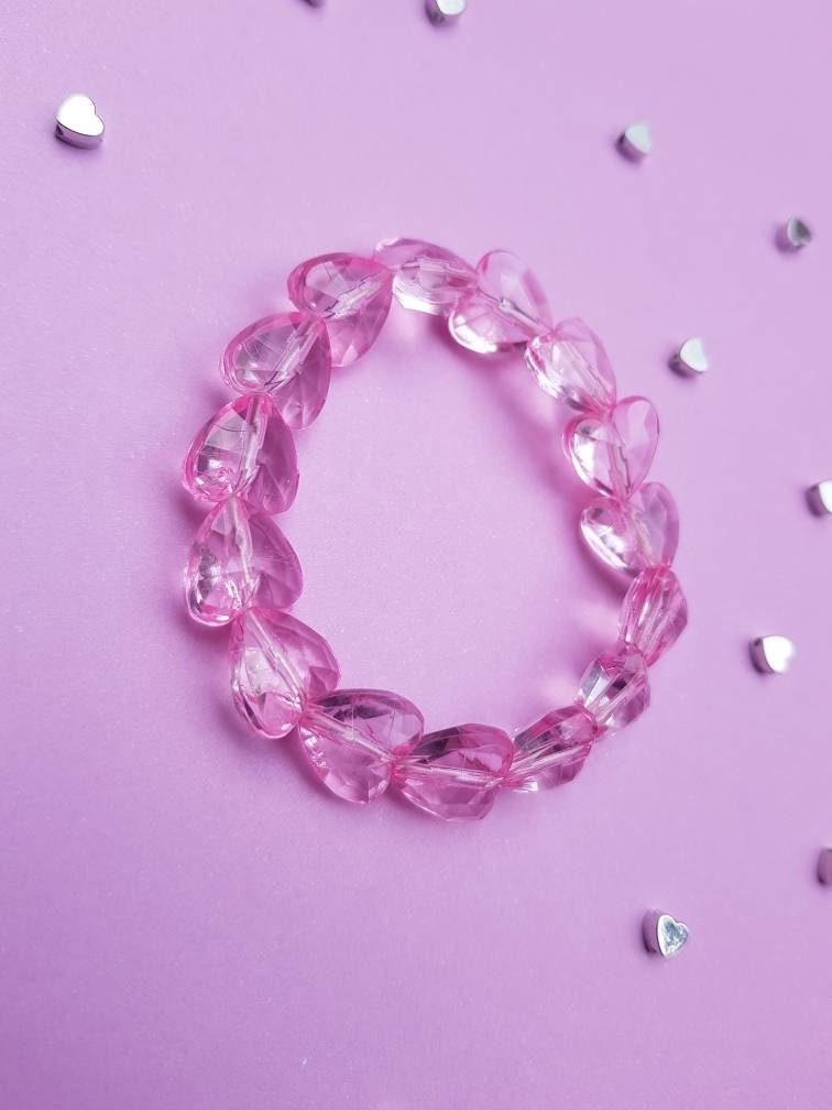 Cute Faceted Pink Heart Bracelet Kawaii Fairy Kei Stacking UK | Etsy UK
