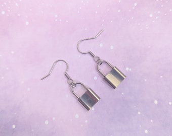 Stainless Steel Lock Padlock Earrings, Dangle Earring, Punk Goth Style, Unique Fun Jewellery, Letterbox Gift Idea, For him, For Her