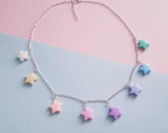 Star Pastel Necklace Kawaii Fairy Kei Candy Rainbow UK Japanese Harajuku Style Simple Cute Letterbox Gift Friendship Festival Cottagecore
