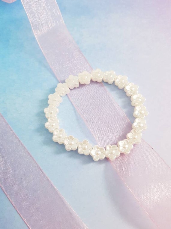 Kawaii Pearlescent Flower Bracelet Cute Stretchy Cottagecore Fairy Kei Japanese Fashion Bead Jewellery Jewelry Candy UK