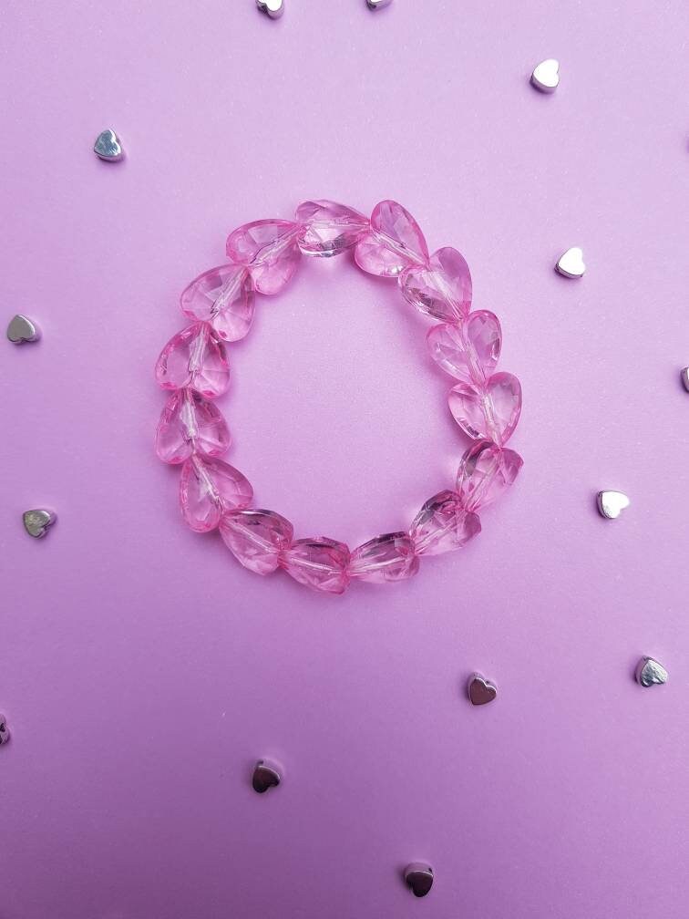 Cute Faceted Pink Heart Bracelet Kawaii Fairy Kei Stacking UK | Etsy UK