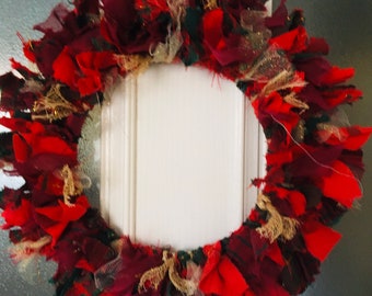Doe-het-zelfpakket lappenkrans, roodgouden en zwarte stof, eenvoudig knutselen voor volwassenen voor kerst, eco-ambachten, handgemaakt decor