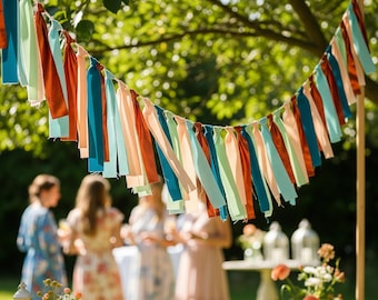 Boho Quastengirlande | Benutzerdefinierte Glamping Party Decor | Wimpelkette in jeder Farbe für Partys im Freien | Boho Zelt Dekor