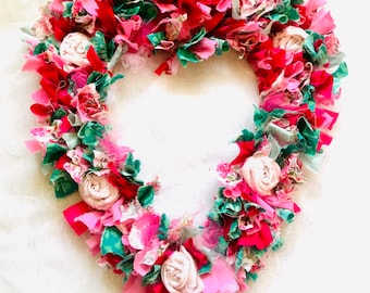 Herz Rag Wreath Bastelset. Geschenk der Liebe. Wählen Sie eine beliebige Farbkombination. Maße 30x40cm. Einfach und entspannend zu machen. Bestseller.