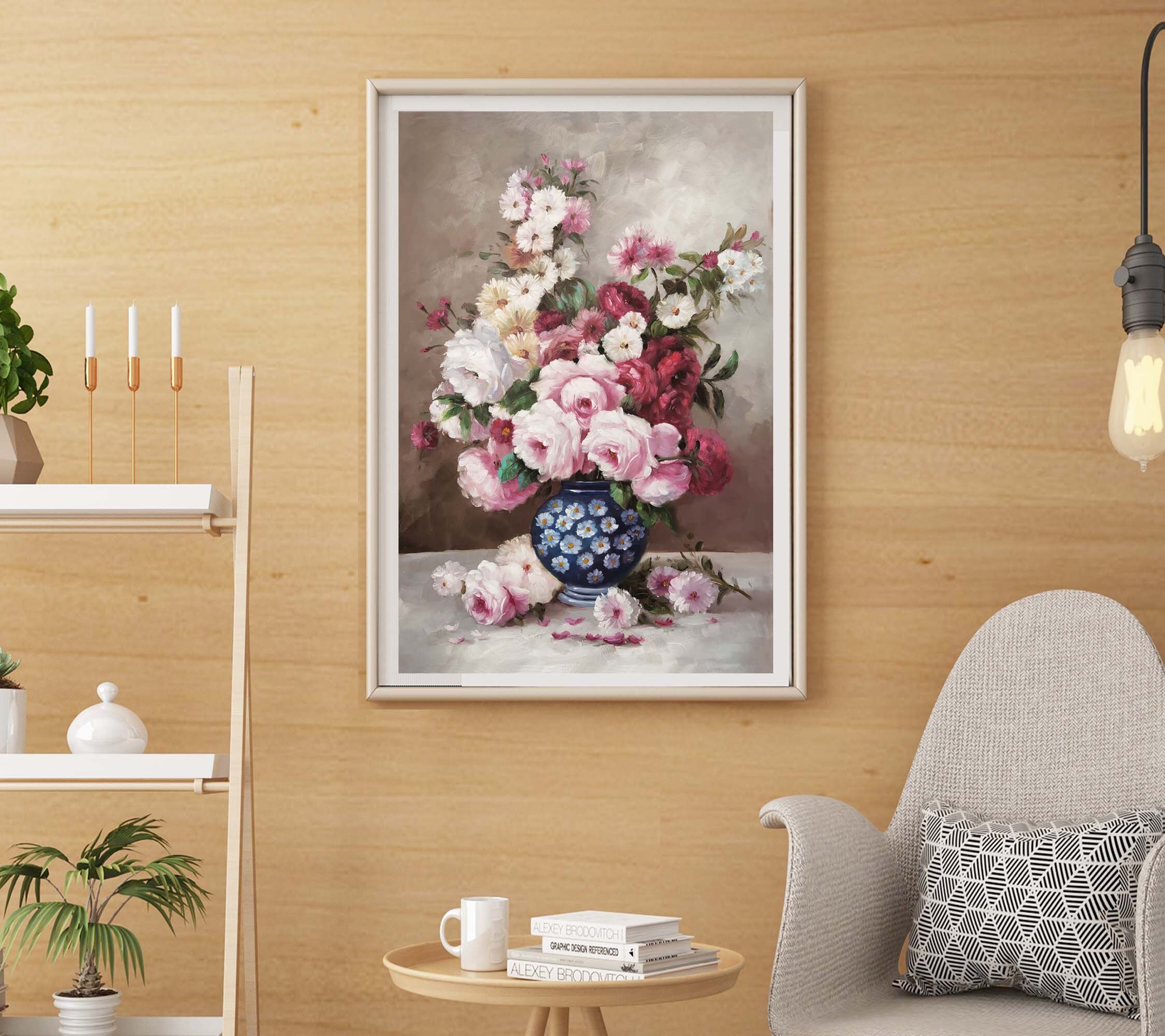 Large Peony Wall Art Original Flower Painting Vintage Floral Still Life ...