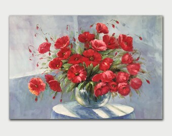 Red Poppy óleo pintura pared arte botánico pared colgante abstracto poppy flor contemporánea decoración de la sala de estar
