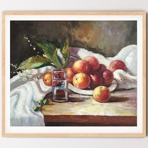 Vintage Fruit Still Life Oil Painting, Fruit on Table Art, Handmade Wall decor Gift for Housewarming