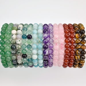 Crystal Bead Bracelet, Healing Crystal 8mm Beaded Bracelet, Beaded Bracelet for Men Women, Stretchy Gemstone Bracelet, Quartz Amethyst Agate