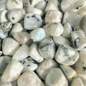 Rainbow Moonstone Tumble Stone, Healing Crystal Tumbled Pocket Rock, A Grade High Quality Iridescent Rainbow Moonstone with Black Tourmaline image 2