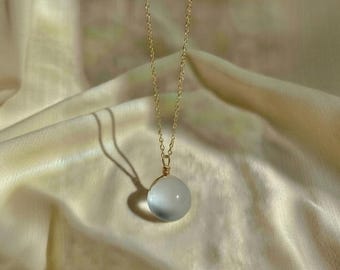Handmade Simple Crystal Bead Pendant, Natural Clear Quartz Necklace, Healing Gemstone Jewellery, With 18 inch chain, Dainty Gift for Women