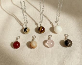 Handmade Crystal Necklace For Women; Quartz, Agate, Pearl, Tigers Eye, Jasper, Dainty Jewellery With Bead Pendant; 18 Inch Chain