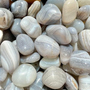 Grey Banded Agate Tumbled Stones: Healing Crystal Bundle