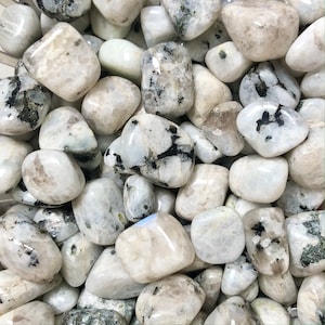 Rainbow Moonstone Tumble Stone, Black Tourmaline Inclusions, Healing Crystal