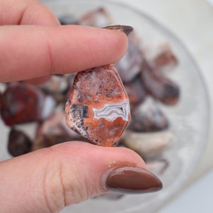 Piedra de caída de ágata de encaje loco mexicano, piedras caídas de ágata marrón roja, cristales a granel de ágata druzy con patrón pulido natural